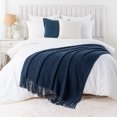 thumbnail image 4 of Navy Blue Throw Blanket For Bed,Lightweight Knit Blue Blanket,Navy Throws with Tassels,50"x60", 4 of 8