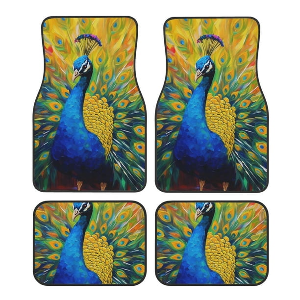Balery Peacocks Juego de 4 Alfombrillas para Auto, Revestimientos de Caucho Resistente, Diseño Antideslizante