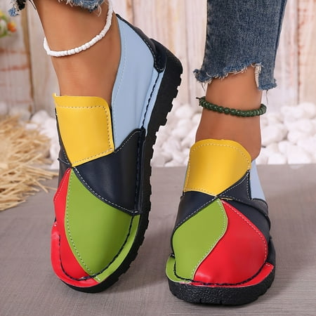 

Chic Women s Colorblock Slip-Ons | Easy All-Season Wear | Lightweight Comfortable Plain Toe Flats