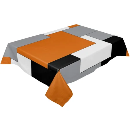 

Orange Black Patchwork Abstract Art Waterproof Tablecloth Luxury Home r Rectangular Dining TableCloth Kitchen Party r