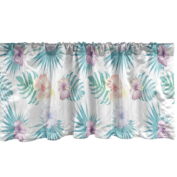 Ambesonne Hibiscus Window Valance, Summer Botanic Blossoms, 54" X 18", Violet Turquoise
