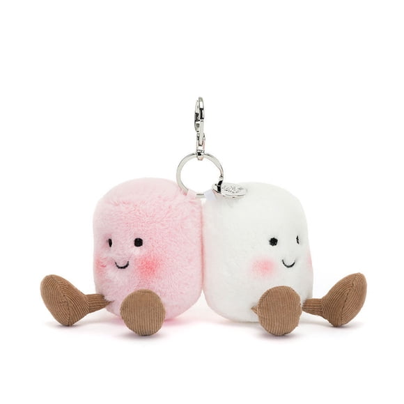 Jellycat Amuseable Pink & White Marshmallow Bag Charm Plush Keychain