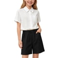 thumbnail image 5 of Mifsaly Kids Back To School Uniform Sets Girls Boys Short Sleeve White Button Up Shirts and Shorts First Day Of School Casual 2 Piece Outfits, 5 of 9