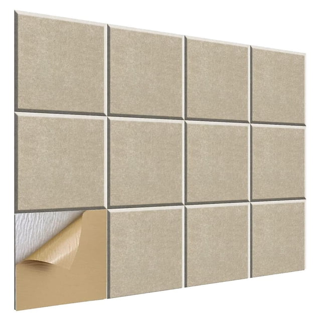 Paquete de 12 paneles acústicos autoadhesivos, paneles absorbentes de sonido de 12 x 12 x 0,4 pulgadas, para estudio de grabación, Offi Camel, Camel