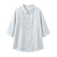 thumbnail image 4 of Mgmyaa Women's Flax Linen Button Shirt Collared 3/4 Sleeve Solid Color Regular Fit Loose for Spring Summer Office and Beach, 4 of 9