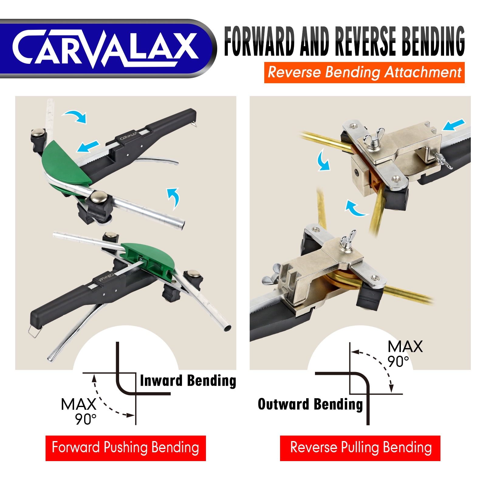 CARVALAX Pipe Tube Bender Set, for 1/4” to 7/8” O.D, 90° Ratcheting Tubing Bender Kit with Reverse Bending Adapters and 7 Multi-Color Aluminum Heads, for HVAC Air Condition Hydraulic Work
