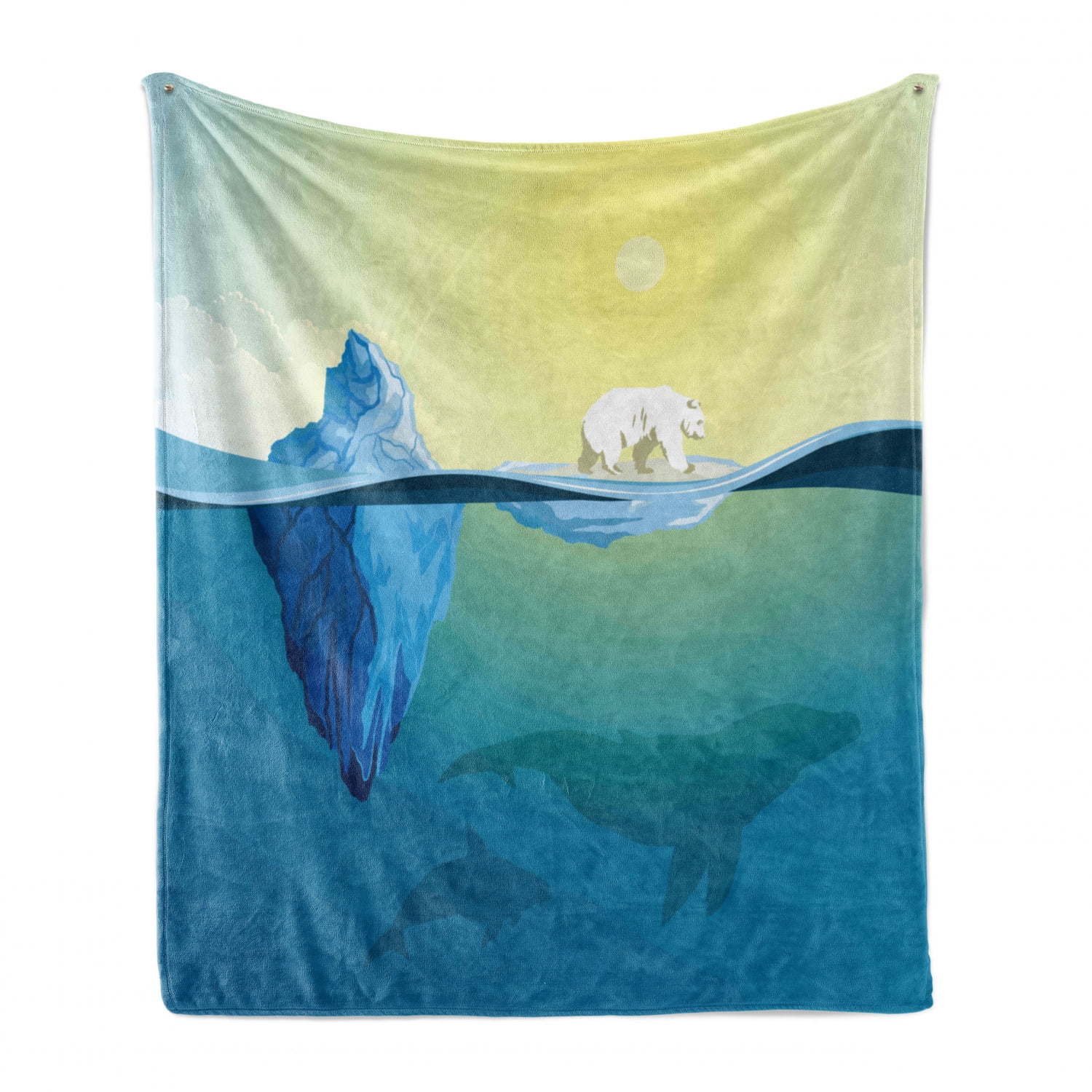 50 x 60 Cozy Plush for Indoor and Outdoor Use Polar Bear Standing on an Ice Floe Melting in Ocean with Swimming Whales Theme Ambesonne Polar Bear Soft Flannel Fleece Throw Blanket Multicolor 