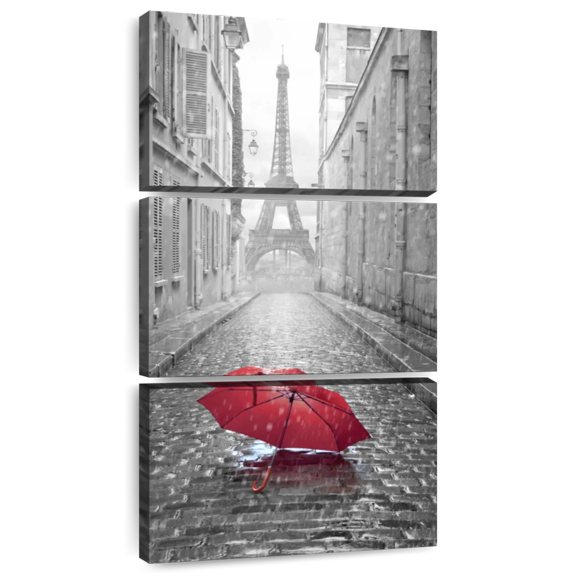 Elephant Stock Red Umbrella Wall Art - Vertical Multi Panel Canvas - Living Room Wall Decor - Decor Elements Multi Panel - White And Gray Decor - 12" x 27"