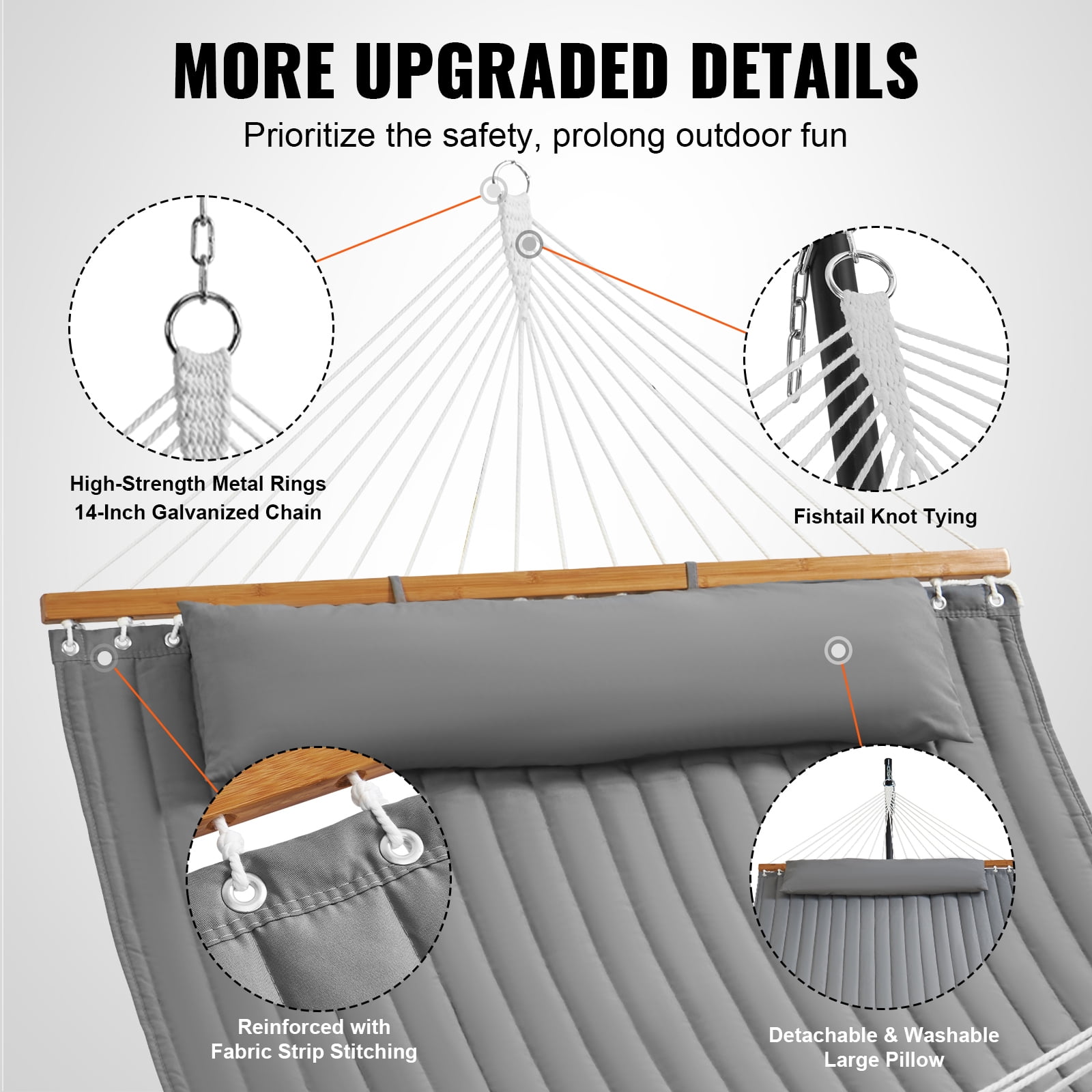 KFFKFF Double Layer Fabric Hammock with Removable Pillow Hardwood Spreader Bar