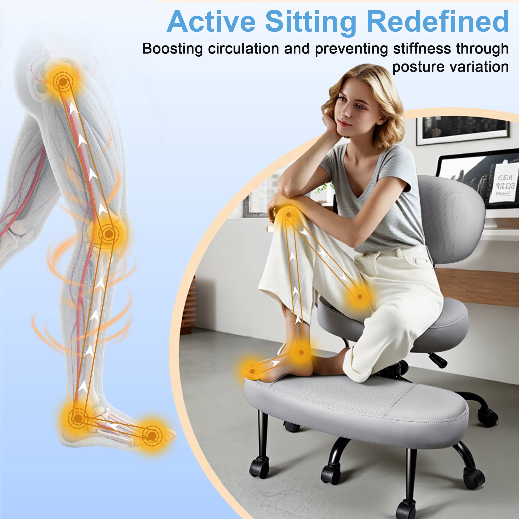 Dhole Kneeling Chair with Backrest - Ergonomic Office Chair for Cross-Leg Sitting, Adjust Height, 360° Rotating Footrest & Wheels, Posture Support for ADHD/Home Office/Meditation, Black