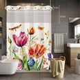thumbnail image 5 of Spring Tulips No Hooks Shower Curtain with Snap-in Liner Dragonfly Flower Shower Curtains for Bathroom, Waterproof, Easy Install, Washable 72"x84", 5 of 9