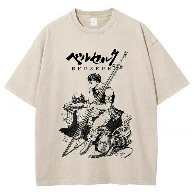 Camiseta con estampado de Berserk para hombre, camiseta lavada Vintage, camiseta gráfica de Anime Guts, ropa de calle de hip hop, camisetas informales de verano
