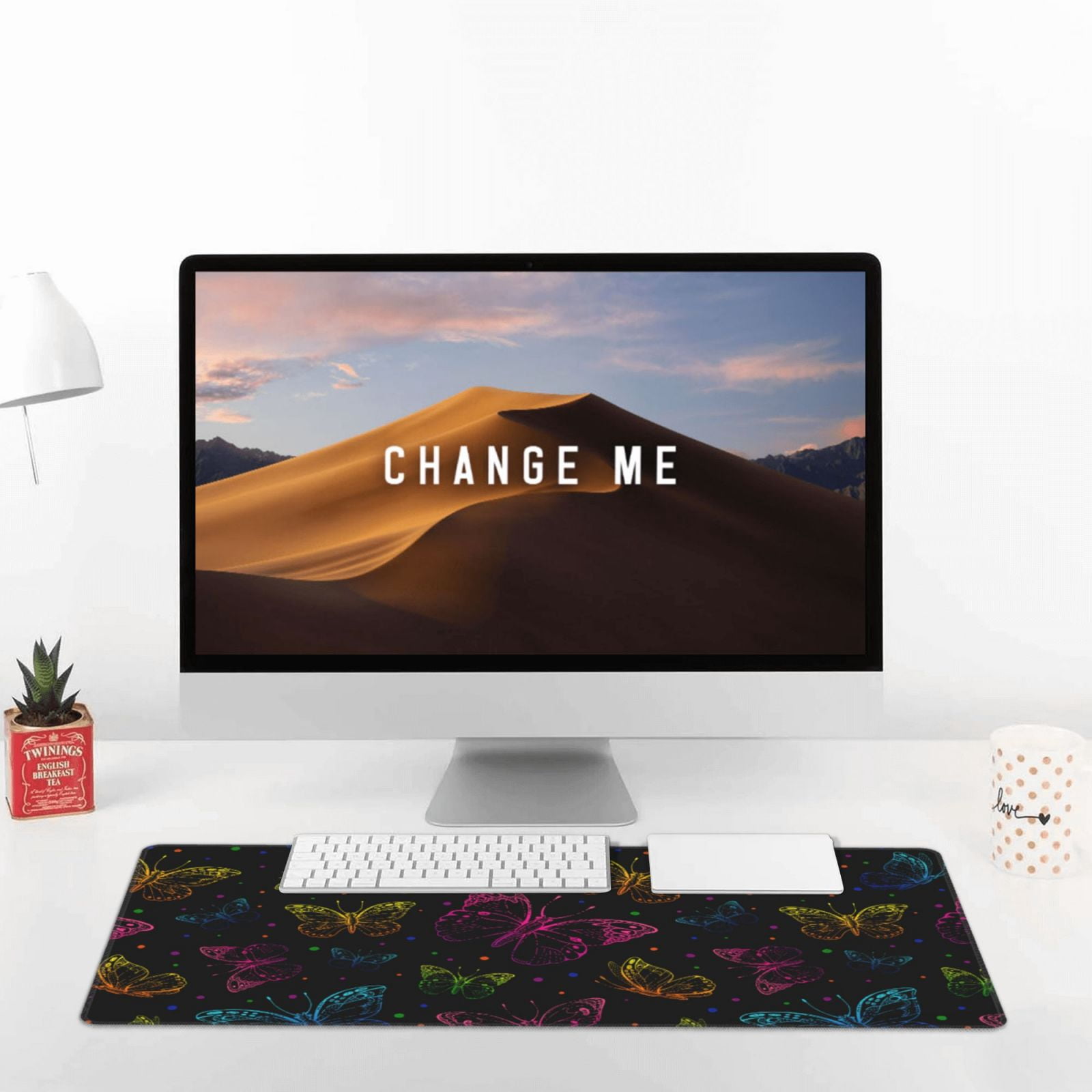 Rateoe Butterfly Print Mouse Pad - Extended Large Gaming Mousepad,Non-Slip Stitched Edge,16x29.5 Inch