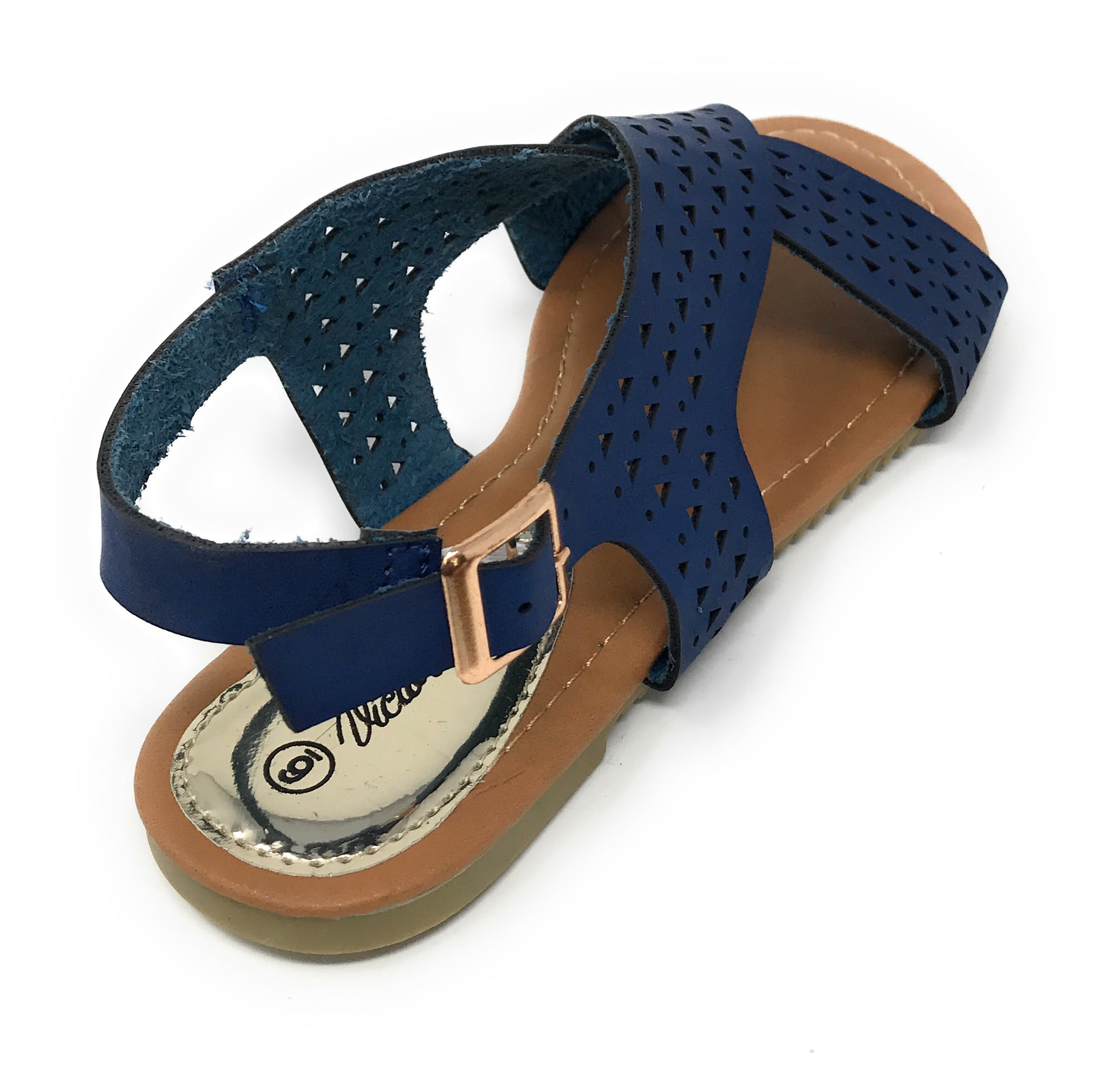 Victoria K Women's Perforated CrissCross Straps With Side Buckle Sandals