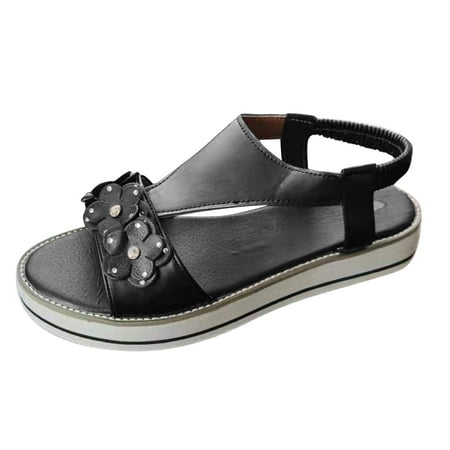

womens beach shoes Women s Fashion Casual Floral Crystal Comfortable Wedges Sandals Beach Shoes Pu Black