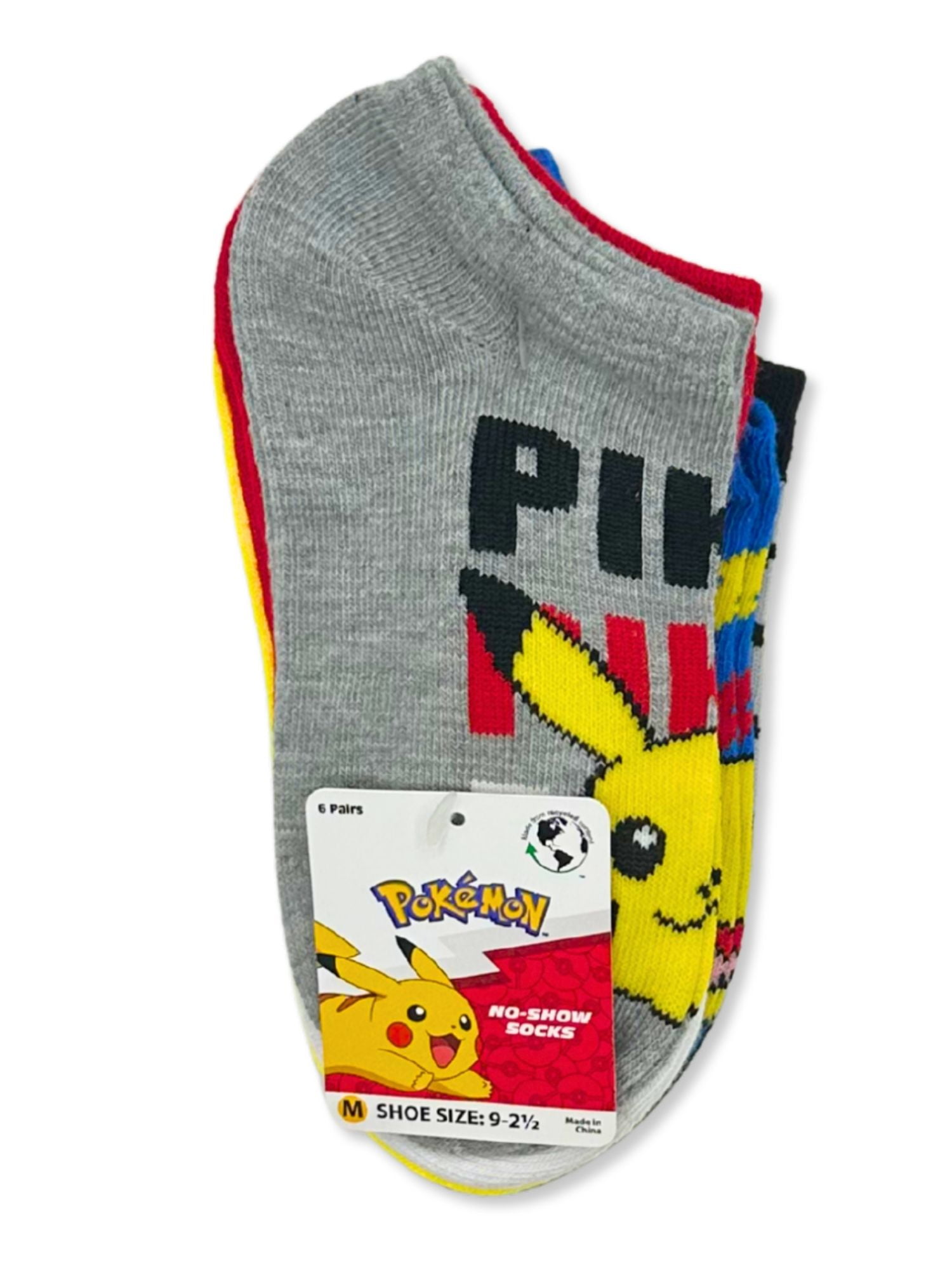 Pokémon, Boys No-Show Socks, 6-Pack, Sizes S-L