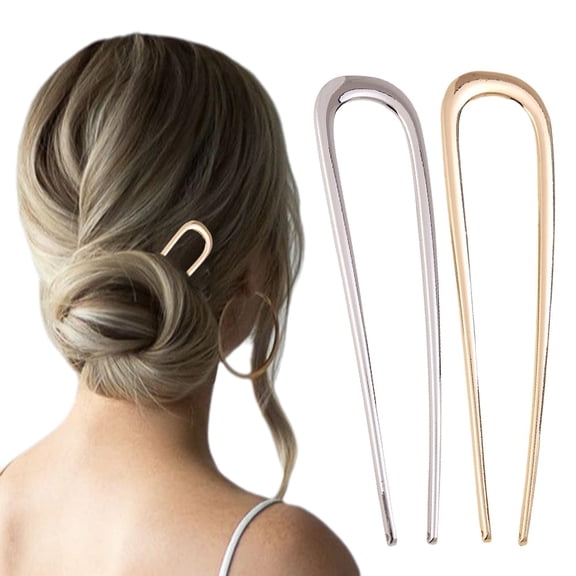 LANFENG French Hair Pin, New U-shaped Hair Pins for French Twist Hair, French Hair Sticks Fork for Thick Hair Buns Chignons, Gold Hair Clips Hair Styling Accessories For Women French Roll