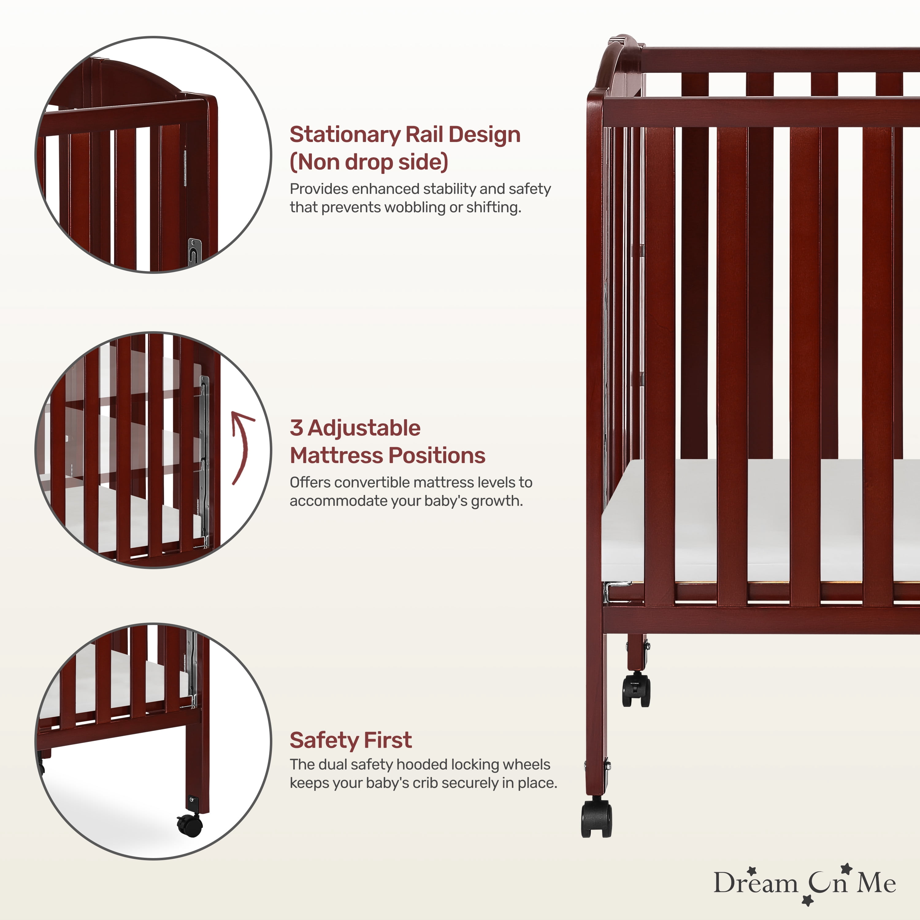 Dream On Me 3-in-1 Portable Crib Cherry