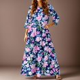 thumbnail image 2 of dGslk Women’s Floral Maxi Dress with 3/4 Sleeves, Lightweight Casual Loose Fit Summer Long Dress for Beach, Party, Vacation, and Daily Wear Dark Blue A S, 2 of 2