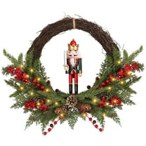 24" Cute Christmas Wreath with 30 LED Lights Holiday Gift Berry Wreath for Home Outdoor Decoration,Red