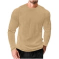thumbnail image 3 of Ceisia Men's Loose Fit Solid Color Long Sleeve Waffle Texture T-Shirt Soft Stretchy Casual Home Gym Top Khaki XXL Gifts, 3 of 5