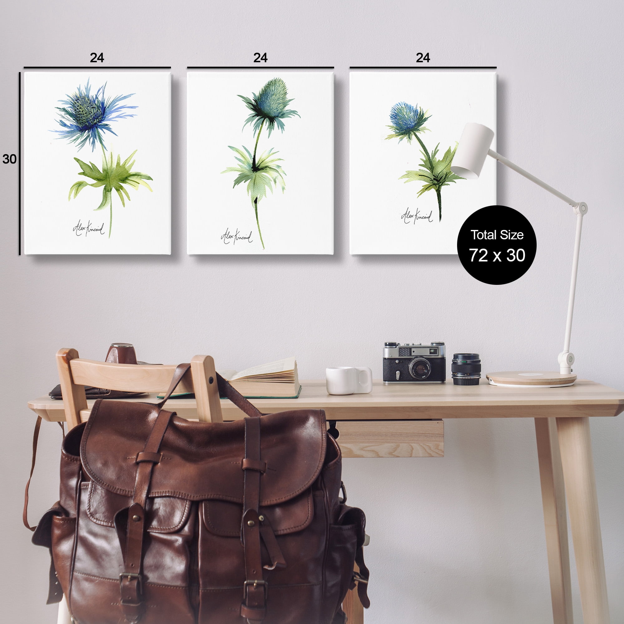 Stupell Industries Thistle Watercolors on White Botanical & Floral Painting Gallery Wrapped Canvas Art Print Wall Art, 24 x 30, Set of 3