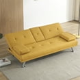 thumbnail image 4 of Aukfa Leather Futon Convertible Sofa Bed for Home Office, 2 Cup Holders Twin Size, Yellow, 4 of 11