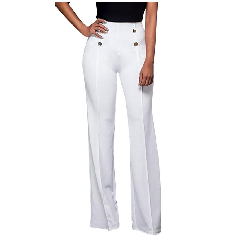 AherBiu Womens Formal Pants Back Zipper High Waisted Straight Leg Business Suit  Pants for Women Solid Color 
