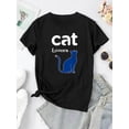 thumbnail image 2 of Creative Cat Print T-Shirt, Casual Short Sleeve Crew Neck Polyester Tee, Women'S Fashion Trendy Sports Tops, Medium Stretch, 180g/㎡, All Season, 2 of 6