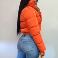 thumbnail image 4 of (clearance)IDALL Cropped Puffer Jacket Womens Winter Solid Short Bread Down Jacket Stand Up Collar Outerwear Padded Thick Coat Coats for Women Quilted Jackets for Women Orange S, 4 of 6