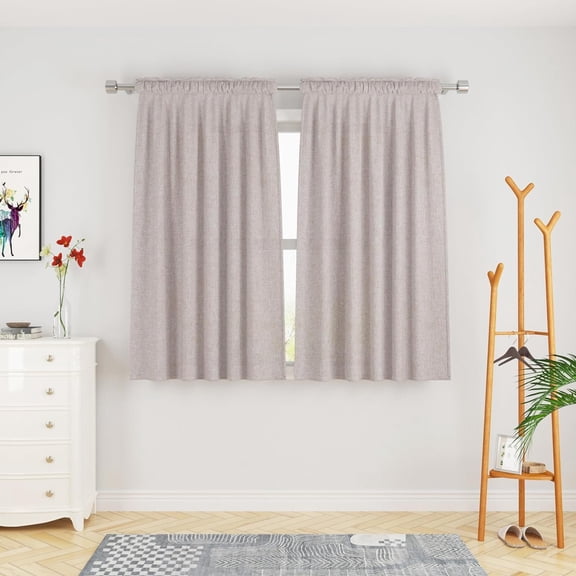 MKEUDQ-Beige Curtains Linen Textured Kitchen Window 54 inches Long Privacy Semi Sheer Living Room Bedroom Curtains Basement Window Treatment Curtain 2 Panels Drapes Rod Pocket
