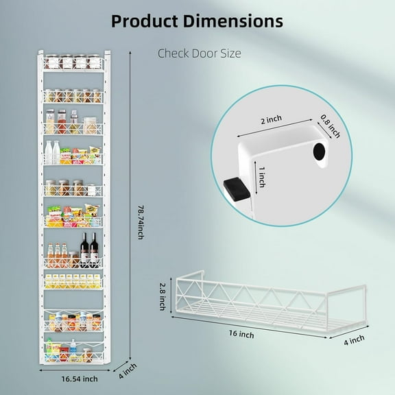 10-Tier Over The Door Pantry Organizer with Adjustable Baskets, Metal Hanging Storage for Kitchen, Back of Door Spice Rack (White)