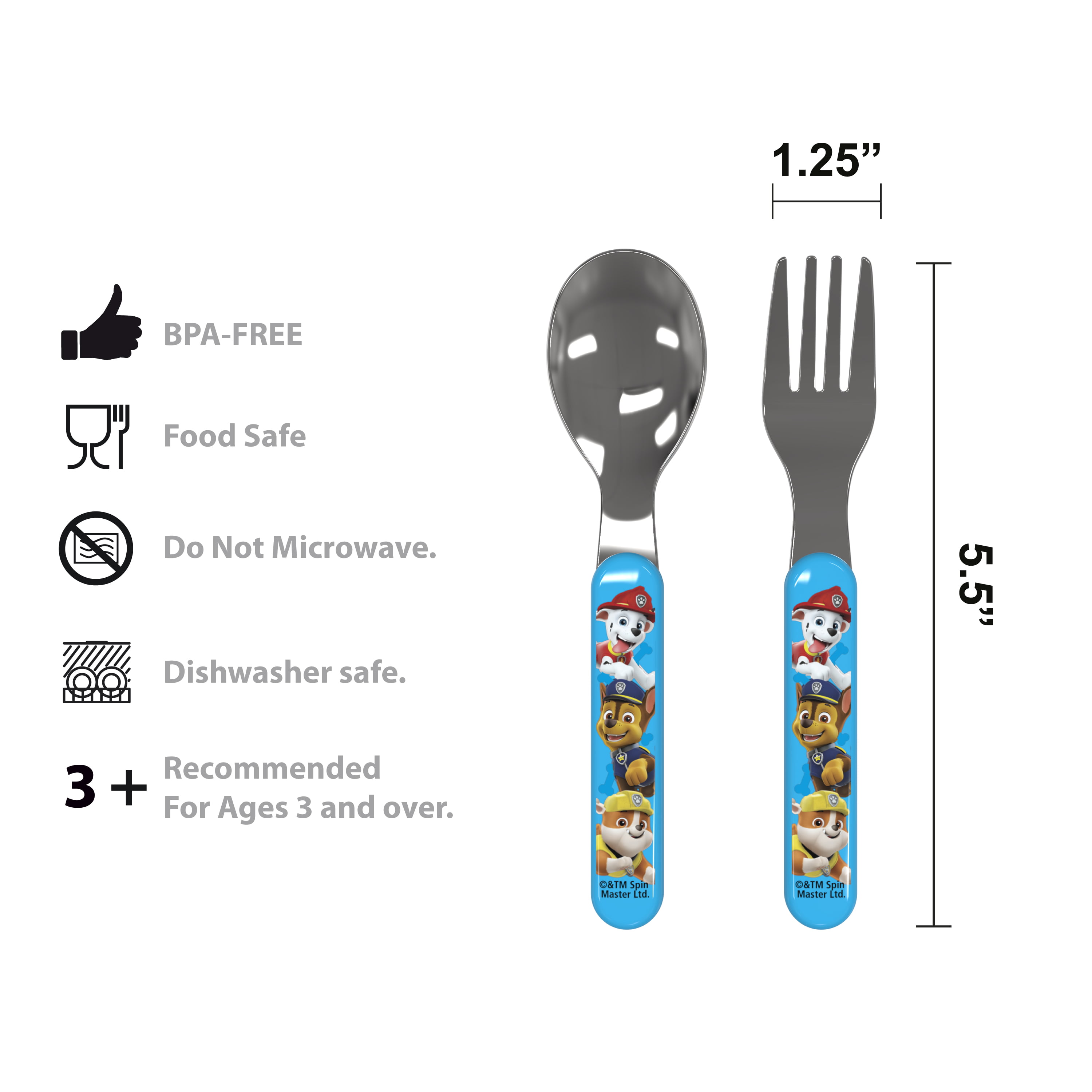 Zak Designs Paw Patrol Kids Fork and Spoon Set, Chase, 2-piece set