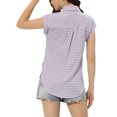 thumbnail image 4 of INSPIRE CHIC Women's Point Collar Short Cap Sleeves Plaids Button Down Shirt XL Lilac, 4 of 7