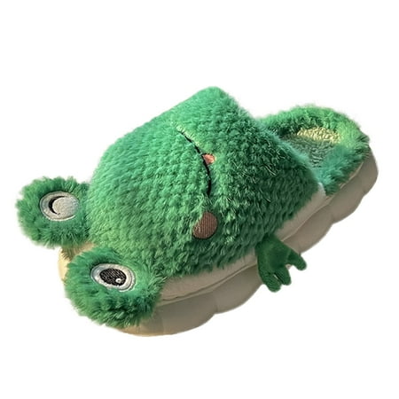 

GEZHEN Winter Couple Style Lady Vitality Frog Cartoon Cute Warm Home Plush Soft Bottom Comfortable Flat Cotton Mop Models Ladies Slippers