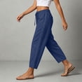 thumbnail image 4 of Besolor Women's Cotton Linen Pants Summer Casual Lace Drawstring Elastic Waist Cropped Trouser with Pockets, 4 of 7