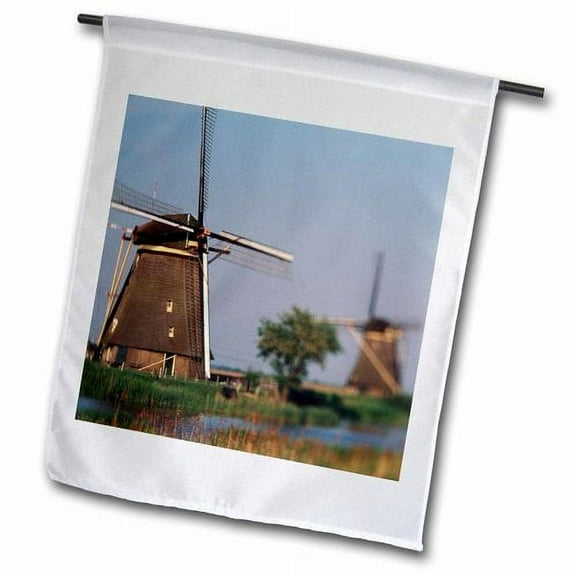 3dRose, Netherlands, South Holland, Kinderdijk. Windmills village. , 12 x 18 inch Garden Flag