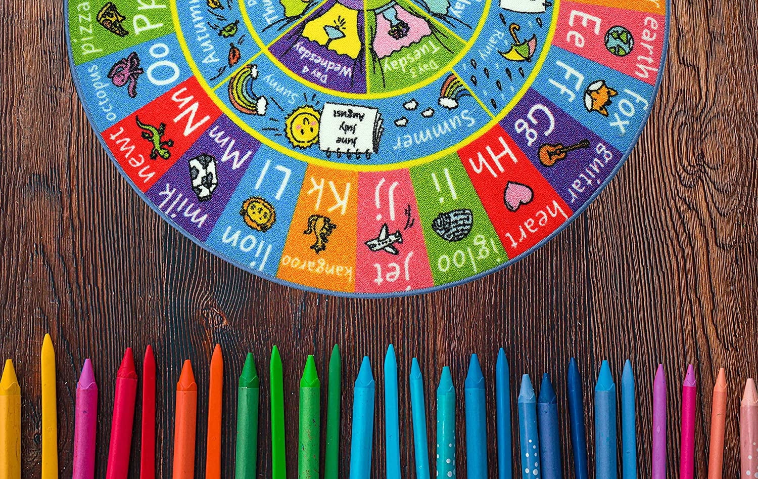 KC Cubs Playtime Collection ABC Alphabet, Seasons, Months and Days of The Week Educational Learning & Game Round Circle Area Rug Carpet for Kids and Children Bedrooms and Playroom