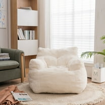 Soft Teddy Fabric Bean Bag Chair, Tufted Foam Floor Sofa for Adults, Cozy Lounge Seat for Gaming, Reading, Watching TV in Living Room or Bedroom (Ivory White)