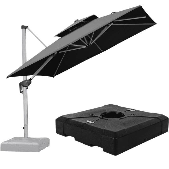 PURPLE LEAF Parasol de Patio Carré de Luxe 9 Pi avec Base, Grand Parasol Déporté à Mât Décentré avec Rotation à 360°, Gris