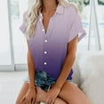 thumbnail image 2 of KJIUQ Short Sleeve Shirts for Women Fashion Casual Loose Fit Button Down Blouse Roll Up Cuffed Lightweight V Neck Collared Tops(Purple,3XL), 2 of 6