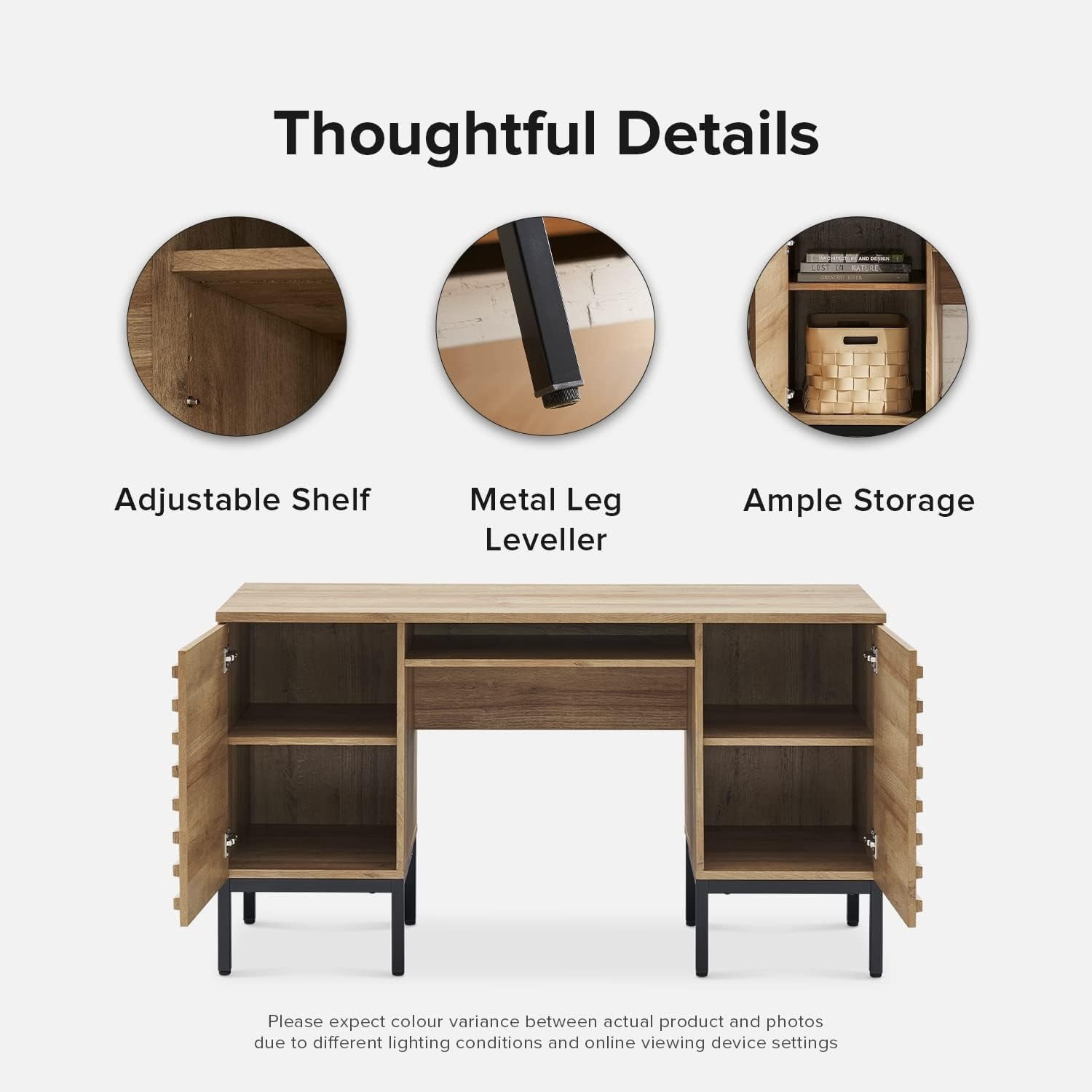 Mopio Norwin Executive Desk for Home Office, Industrial Farmhouse, Dual Cabinets, Metal Legs (Riviera Oak)