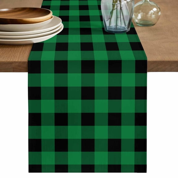 Table Runner 72 Inch Long - Retro Farm Rural Decorative Table Scarf, Green and Black Plaid Dining Table Runners for Wedding Party Kitchen Dining Tables