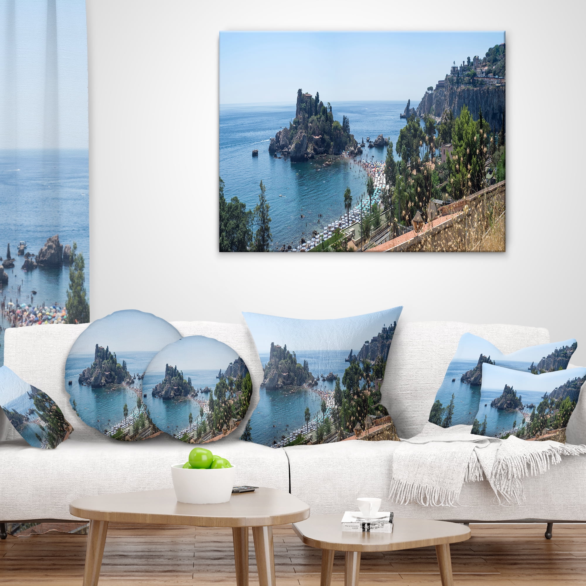 Designart Taormina Island Panoramic View - Landscape Photography Throw Pillow - 18x18