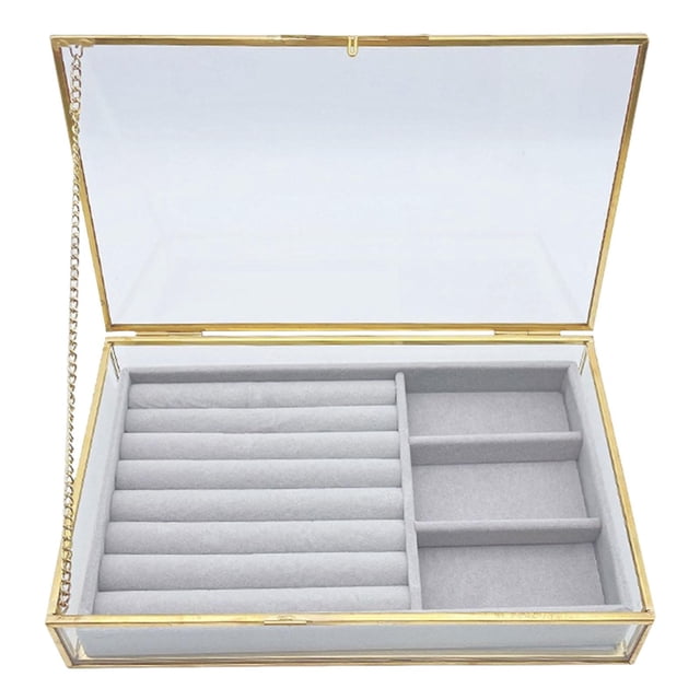 Caja organizadora de joyas con tapa de cristal transparente Estuche de viaje para contenedores de joyas multifunción Jinwen Organizar joyas