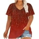thumbnail image 1 of Camiseta de Base de Impresión de Manga Corta con Cuello en V para las Mujeres, Más Tamaño Estante de Imitación Casual Superior, 1 of 9
