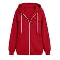 thumbnail image 5 of CBASIHI Womens Oversized Zip Up Hoodie Sweatshirts- Casual Athletic Fall Lightweight Long Sleeve Hooded Jacket with Pockets Red Size M, 5 of 7