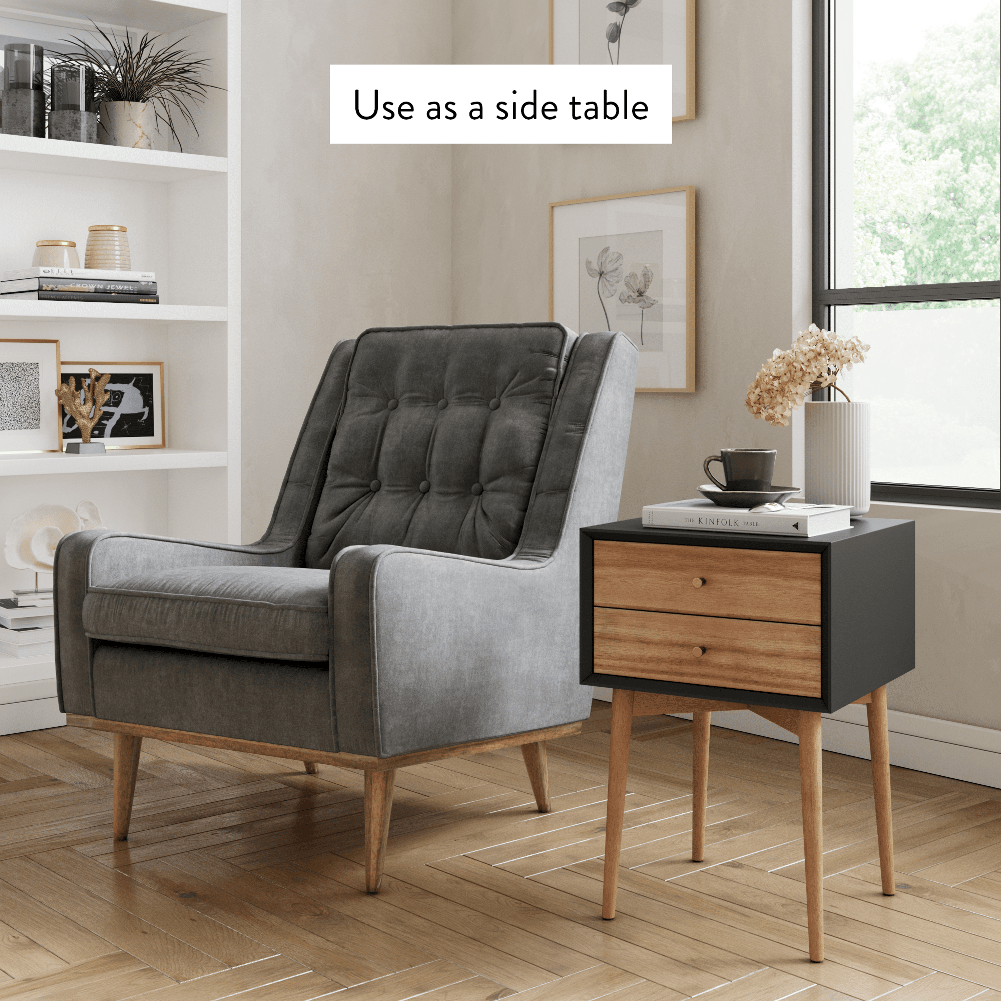 Nathan James Harper Mid-Century Furniture Pads Pinewood End Table, Black