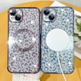 thumbnail image 4 of for iPhone 14 Case,Compatible with MagSafe Cheetah Print Plating Cameratection Clear Phone Case,  Glitter Leopard Print for Women Girls Phone Case 6.1"-Purple, 4 of 12