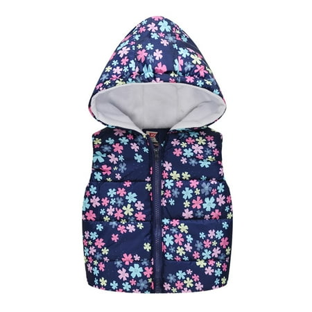 

EHTMSAK Children Boy Girl s Hooded Thicken Outerwear Toddler Baby Sleeveless Padded Zip Up Puffer Jacket Cartoon Print Fall Winter Vest Navy 1Y-6Y 120
